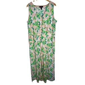 C‎ Wonder Jumpsuit Women 1XP Peach Green Floral Sleeveless Wide Leg Petite